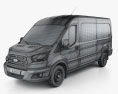 Ford Transit 厢式货车 LWB 2012 3D模型 wire render