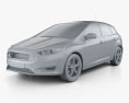 Ford Focus 掀背车 带内饰 2014 3D模型 clay render