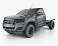 Ford Ranger Single Cab Chassis XL 2018 3d model wire render