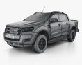 Ford Ranger 双人驾驶室 Wildtrak 2016 3D模型 wire render