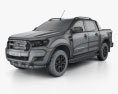 Ford Ranger Double Cab Wildtrak 인테리어 가 있는 2019 3D 모델  wire render