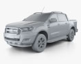 Ford Ranger Cabina Doble Wildtrak con interior 2016 Modelo 3D clay render