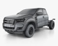 Ford Ranger Super Cab Chassis XL 2018 3D 모델  wire render