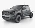 Ford Ranger Double Cab Chassis XL 2021 3d model wire render