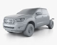 Ford Ranger Double Cab Chassis XL 2021 3d model clay render