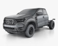Ford Ranger Super Cab Chassis XL 2021 3d model wire render
