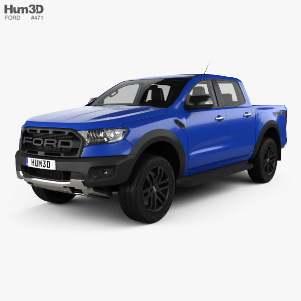 Ford Ranger Double Cab Raptor with HQ interior and engine 2018 3D model