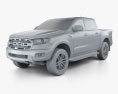 Ford Ranger ダブルキャブ Raptor HQインテリアと とエンジン 2018 3Dモデル clay render