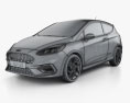 Ford Fiesta 3-Türer ST 2019 3D-Modell wire render