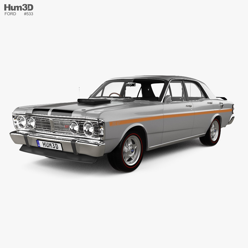 Ford Falcon GT-HO with HQ interior and engine 1971 3D model