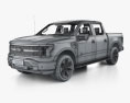 Ford F-150 Lightning Super Crew Cab 5.5ft Bed Platinum with HQ interior 2021 3d model wire render