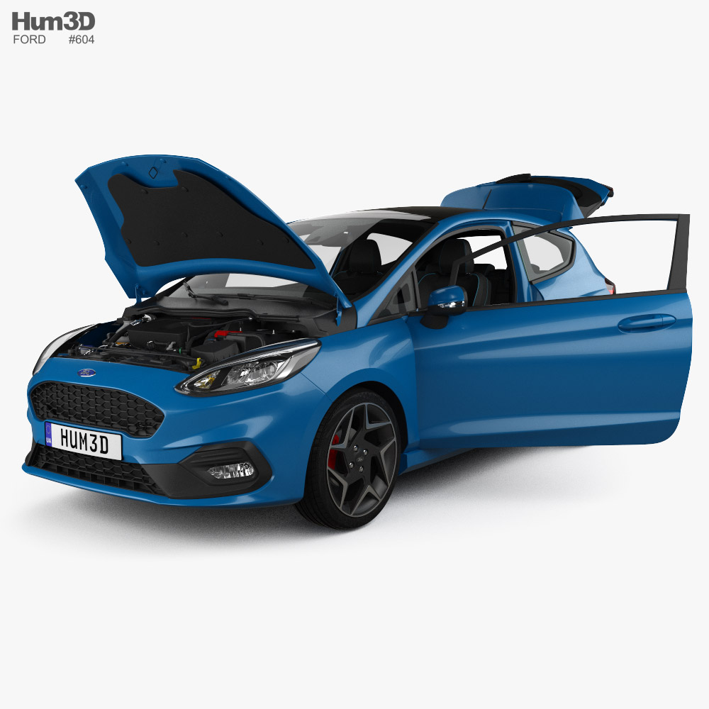 Ford Fiesta 3-Türer ST mit Innenraum und Motor 2019 3D-Modell