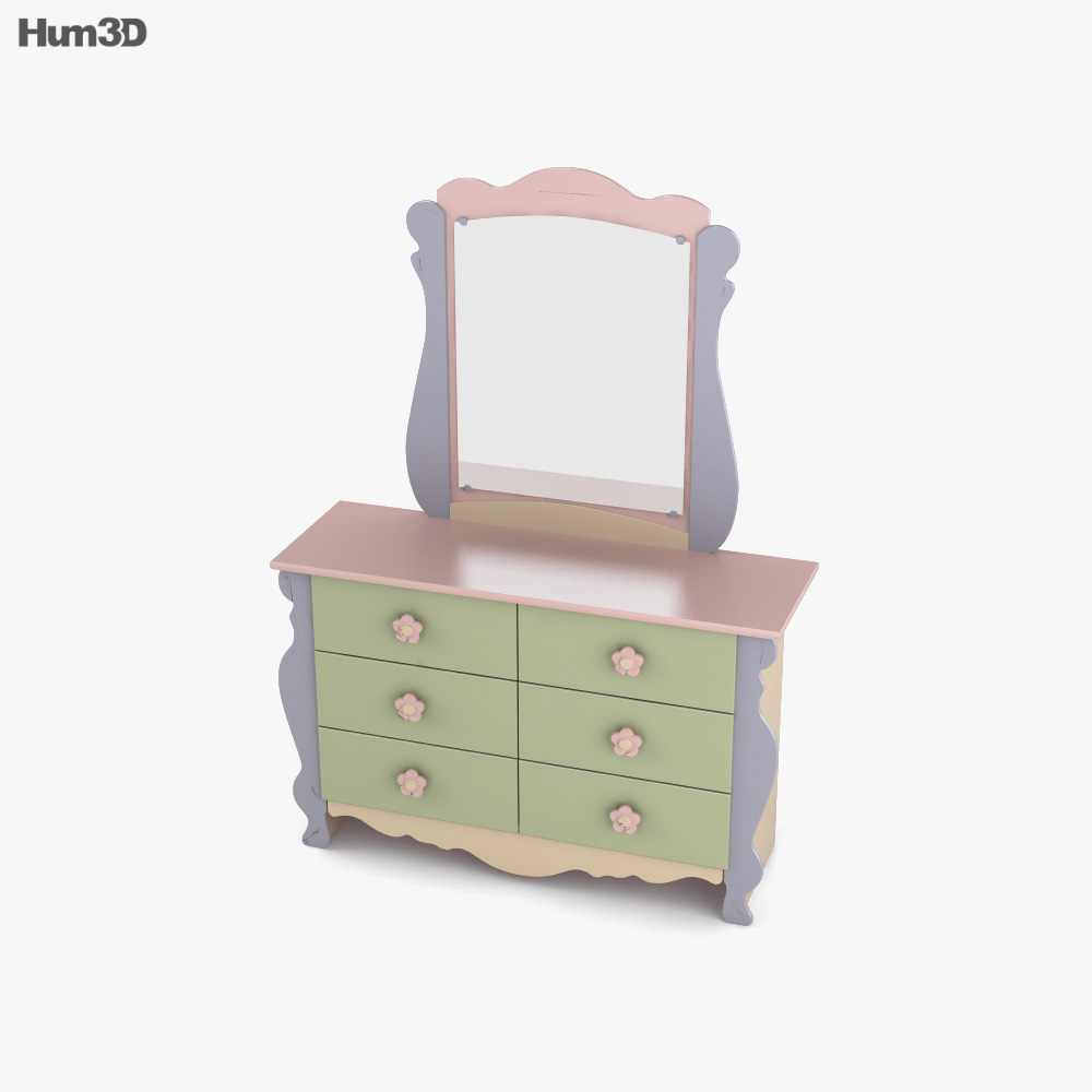 Ashley Doll House Sleigh Dresser & Specchio Modello 3D