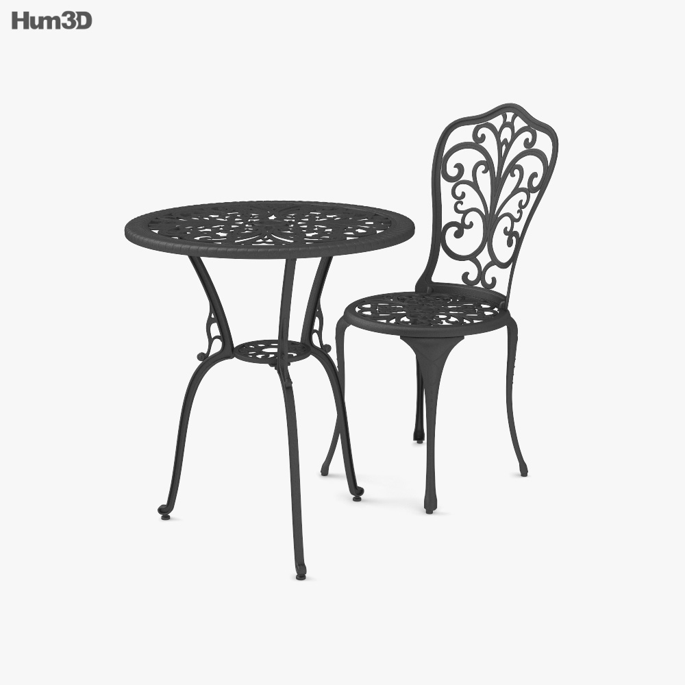 Садовий чавунний стіл і стілець 3D модель