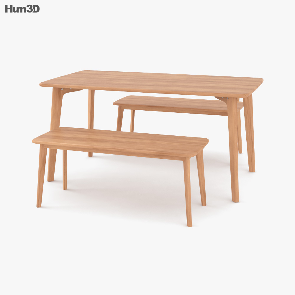 Made Fjord Dining table and Bench set 3D model