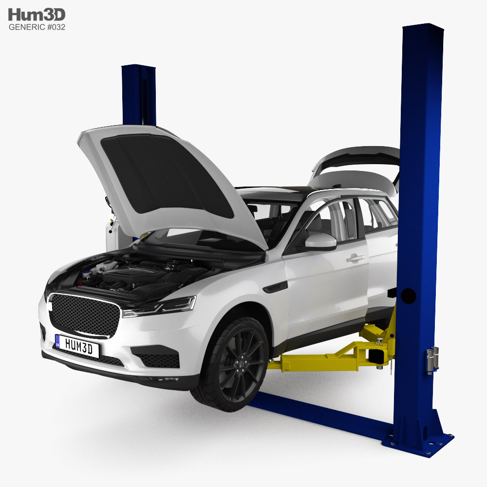 Car with an open hood on Car Lift 3Dモデル