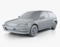 Honda Civic hatchback 1991 3d model clay render