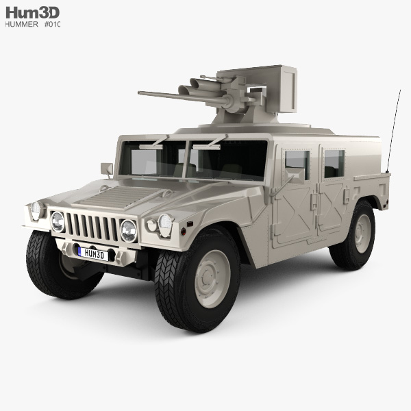 Hummer H1 M242 Bushmaster with HQ interior 2011 3D model