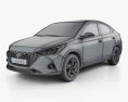 Hyundai Verna 세단 2022 3D 모델  wire render