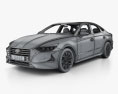 Hyundai Sonata with HQ interior and engine 2014 3d model wire render