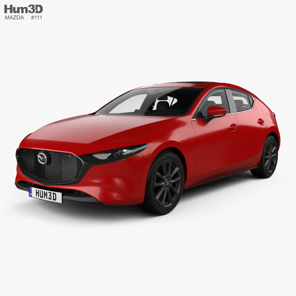 Mazda 3 해치백 인테리어 가 있는 와 엔진이 2022 3D 모델 
