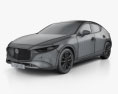 Mazda 3 hatchback with HQ interior and engine 2022 3d model wire render