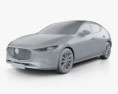 Mazda 3 hatchback with HQ interior and engine 2022 3d model clay render