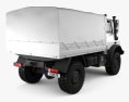 Mercedes-Benz Unimog U4000 Flatbed Canopy Truck 2000 3D模型 后视图