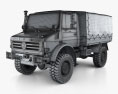 Mercedes-Benz Unimog U4000 Flatbed Canopy Truck 2000 3D 모델  wire render