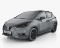 Nissan Micra HQインテリアと とエンジン 2016 3Dモデル wire render