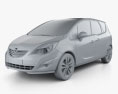 Opel Meriva B 2012 3d model clay render