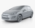 Peugeot 308 2014 3D-Modell clay render