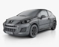 Peugeot 207 hatchback 3-door 2012 3d model wire render