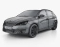 Peugeot 308 2016 3d model wire render