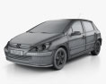 Peugeot 307 5ドア ハッチバック 2001 3Dモデル wire render