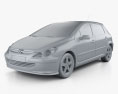 Peugeot 307 5 portes hatchback 2001 Modèle 3d clay render