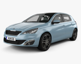 Peugeot 308 hatchback with HQ interior 2016 3D model