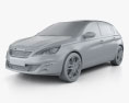 Peugeot 308 해치백 인테리어 가 있는 2016 3D 모델  clay render