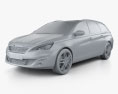 Peugeot 308 SW with HQ interior 2016 3d model clay render