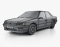 Peugeot 605 1995 3D 모델  wire render