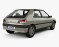 Peugeot 306 5ドア ハッチバック 1993 3Dモデル 後ろ姿