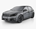 Peugeot 308 hatchback 2020 3d model wire render
