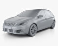 Peugeot 308 hatchback 2020 3d model clay render
