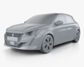 Peugeot 208 GT-Line 2021 3d model clay render