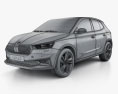 Skoda Fabia hatchback 2022 3d model wire render