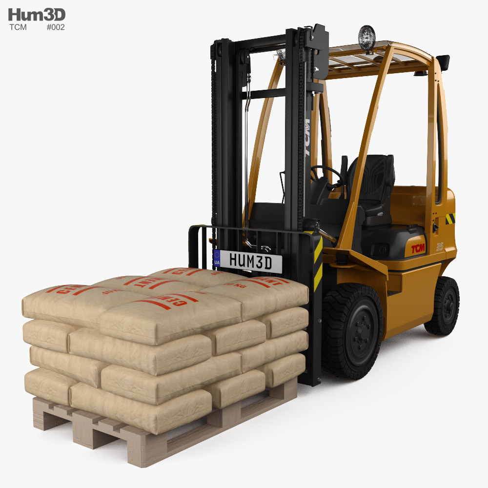 TCM Empilhador with Pallet Of Cement Bags Modelo 3d