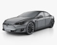 Tesla Model S 인테리어 가 있는 2015 3D 모델  wire render