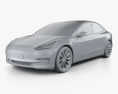 Tesla Model 3 2021 3D模型 clay render