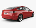 Tesla Model 3 з детальним інтер'єром 2021 3D модель back view
