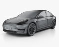 Tesla Model 3 인테리어 가 있는 2021 3D 모델  wire render